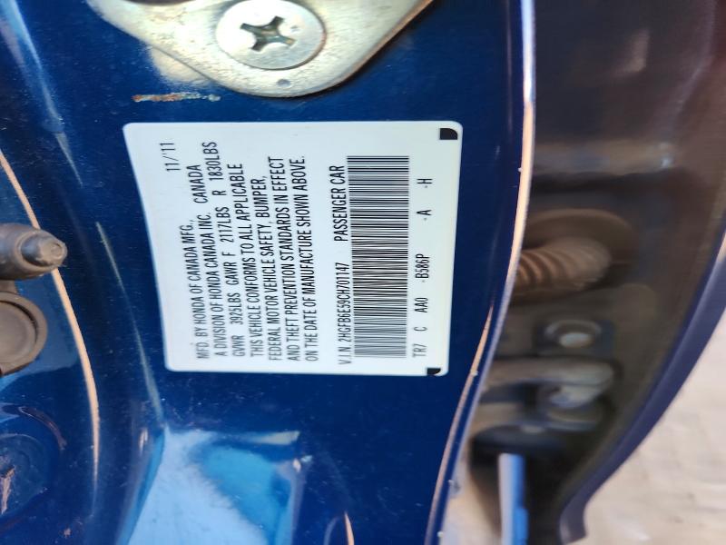 59730656 :رقم المزاد ، 2HGFB6E59CH701147 vin ، 2012 Honda Civic مزاد بيع