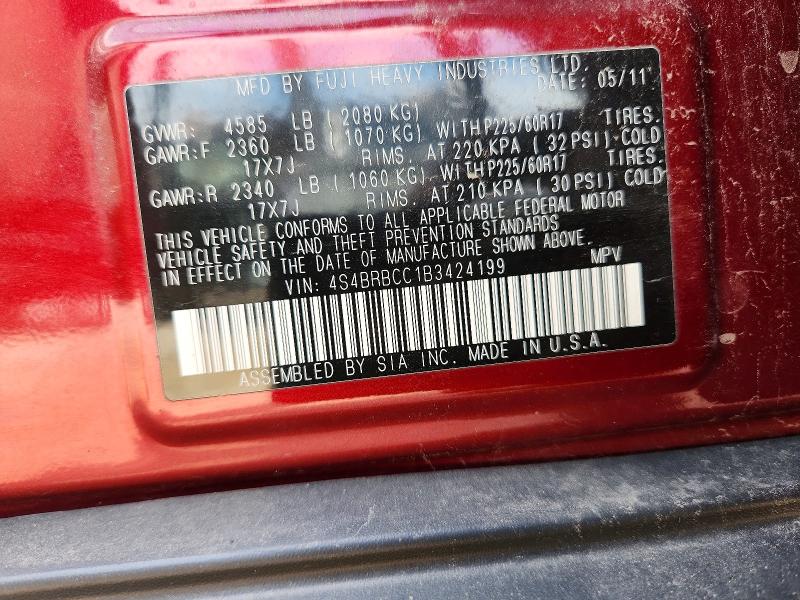 61956656 :رقم المزاد ، 4S4BRBCC1B3424199 vin ، 2011 Subaru Outback مزاد بيع