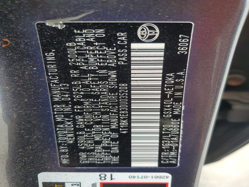 62904376 :رقم المزاد ، 4T1BK1EB3DU035208 vin ، 2013 Toyota Avalon مزاد بيع