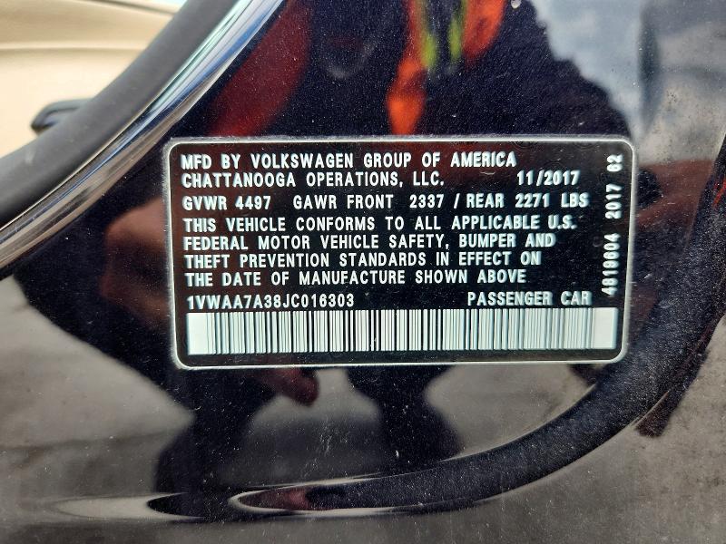 Aukcja sprzedaży 2018 Volkswagen Passat, vin: 1VWAA7A38JC016303, numer aukcji: 61215996