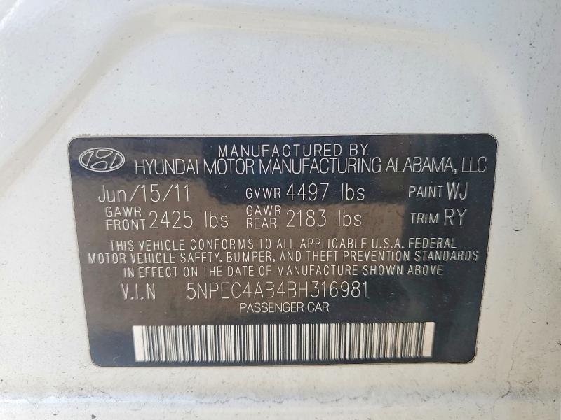 2011 Hyundai Sonata მანქანა იყიდება აუქციონზე, vin: 5NPEC4AB4BH316981, აუქციონის ნომერი: 60898746