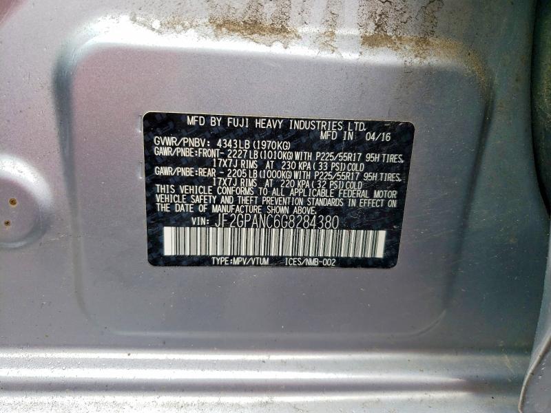 2016 Subaru Crosstrek მანქანა იყიდება აუქციონზე, vin: JF2GPANC6G8284380, აუქციონის ნომერი: 59344296