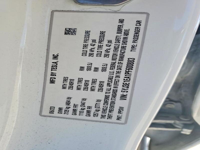 Продажа на аукционе авто 2023 Tesla Model 3, vin: 5YJ3E1EA1PF600883, номер лота: 61227606
