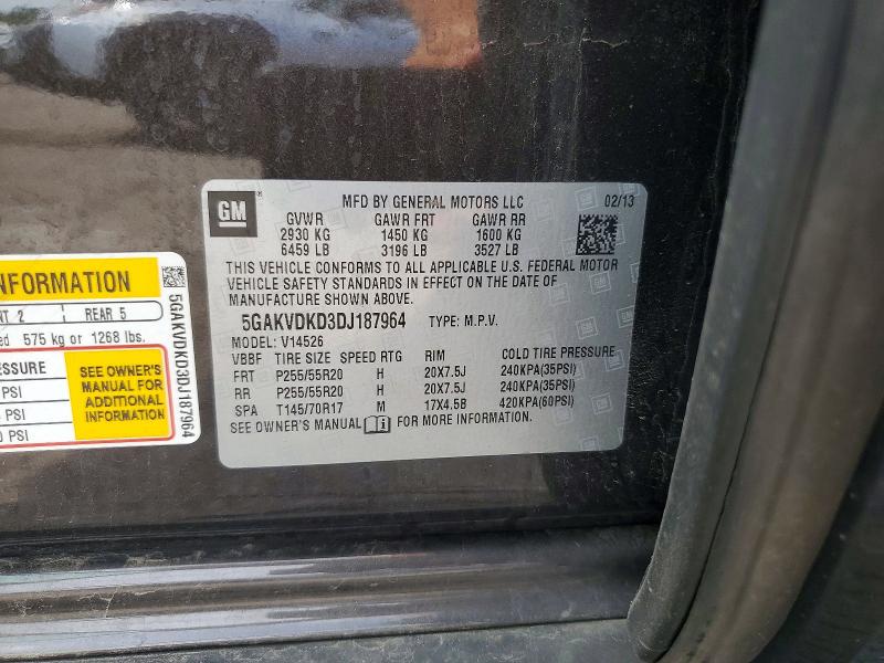 60202896 :رقم المزاد ، 5GAKVDKD3DJ187964 vin ، 2013 Buick Enclave مزاد بيع