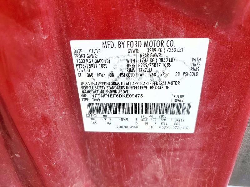 60665886 :رقم المزاد ، 1FTNF1EF6DKE09475 vin ، 2013 Ford F150 مزاد بيع