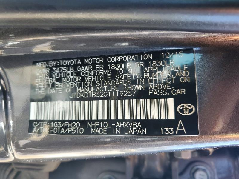 Продажа на аукционе авто 2016 Toyota Prius C, vin: JTDKDTB32G1119257, номер лота: 57004246