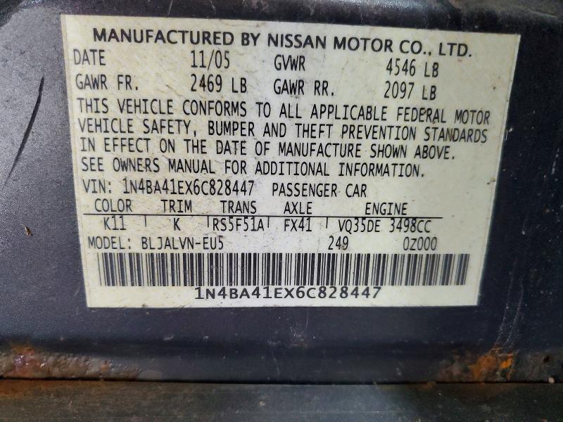 Aukcja sprzedaży 2006 Nissan Maxima, vin: 1N4BA41EX6C828447, numer aukcji: 60202186