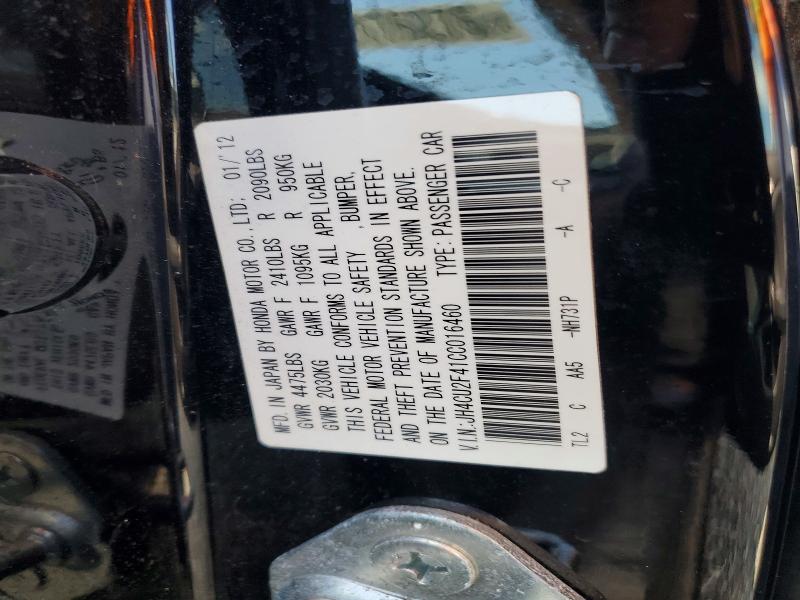 61176276 :رقم المزاد ، JH4CU2F41CC016460 vin ، 2012 Acura Tsx مزاد بيع