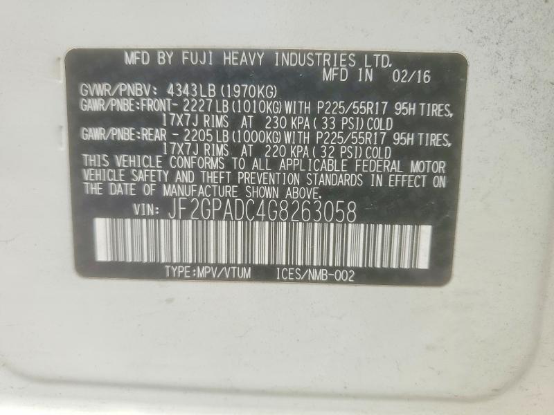 Aukcja sprzedaży 2016 Subaru Crosstrek, vin: JF2GPADC4G8263058, numer aukcji: 58391126