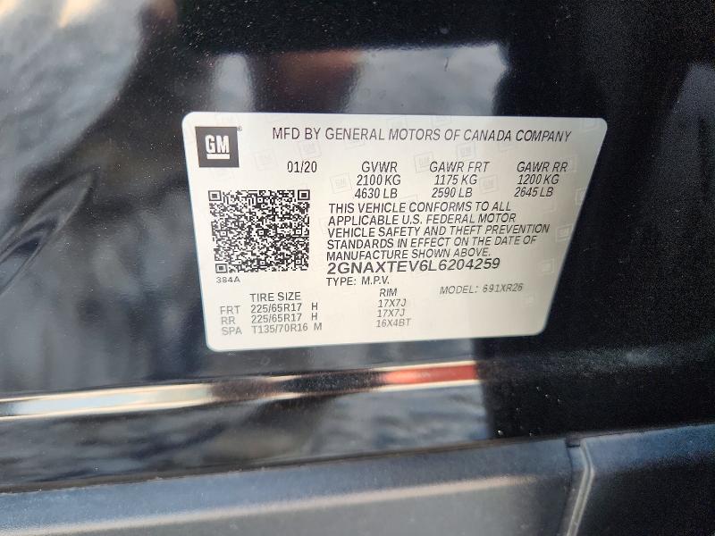 Продаж на аукціоні авто 2020 Chevrolet Equinox, vin: 2GNAXTEV6L6204259, номер лоту: 60425526