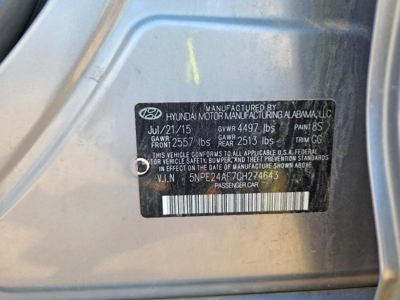 2016 Hyundai Sonata მანქანა იყიდება აუქციონზე, vin: 5NPE24AF7GH274643, აუქციონის ნომერი: 60570886