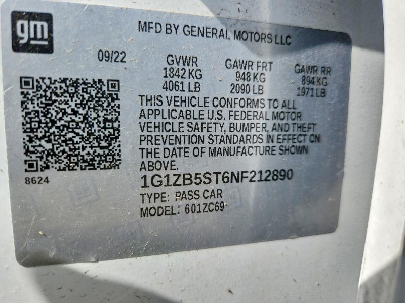 Продаж на аукціоні авто 2022 Chevrolet Malibu, vin: 1G1ZB5ST6NF212890, номер лоту: 63373376