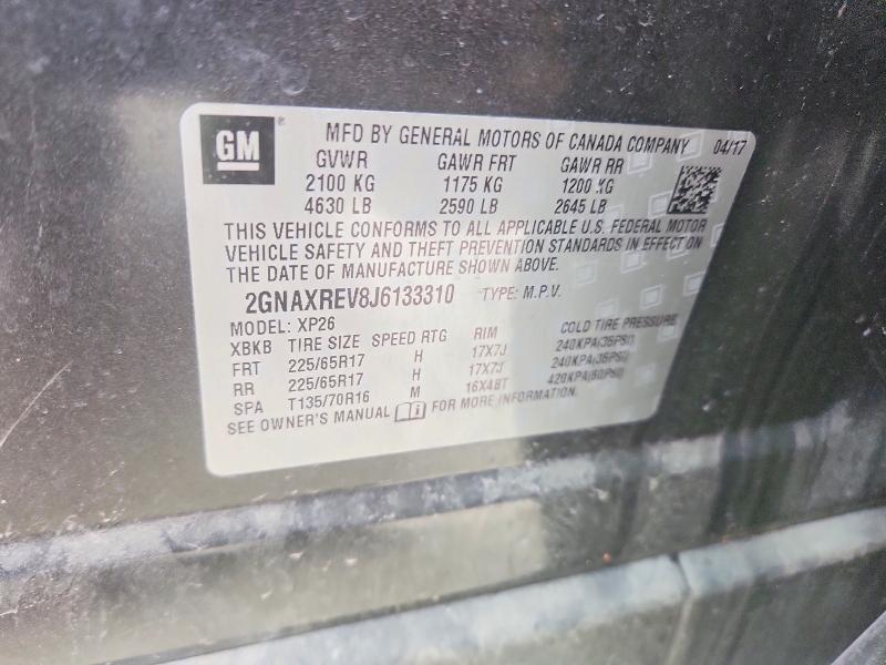 2018 Chevrolet Equinox მანქანა იყიდება აუქციონზე, vin: 2GNAXREV8J6133310, აუქციონის ნომერი: 61740936