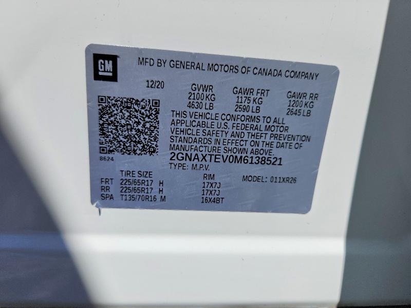 Продажа на аукционе авто 2021 Chevrolet Equinox, vin: 2GNAXTEV0M6138521, номер лота: 59840086