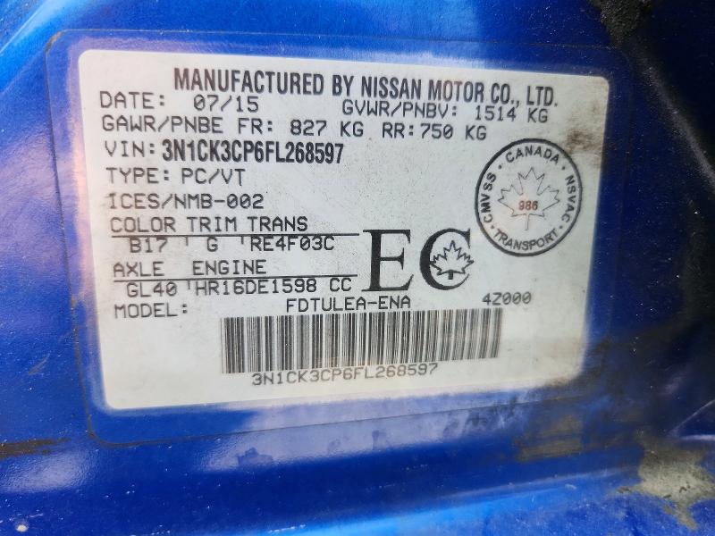 2015 Nissan Micra მანქანა იყიდება აუქციონზე, vin: 3N1CK3CP6FL268597, აუქციონის ნომერი: 62233806