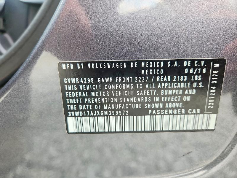 Продаж на аукціоні авто 2016 Volkswagen Jetta, vin: 3VWD17AJXGM399972, номер лоту: 60301526