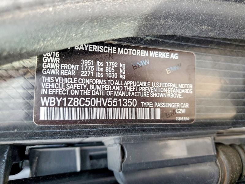 Продажа на аукционе авто 2017 Bmw I3, vin: WBY1Z8C50HV551350, номер лота: 60138776