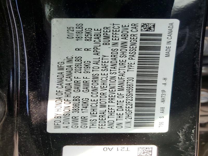Продаж на аукціоні авто 2025 Honda Civic, vin: 2HGFE2F23SH568730, номер лоту: 61771236