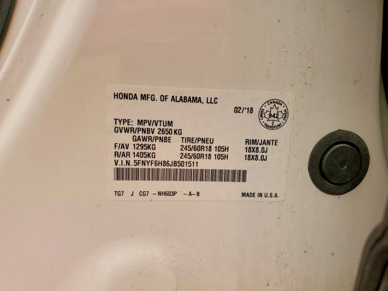 Aukcja sprzedaży 2018 Honda Pilot, vin: 5FNYF6H86JB501511, numer aukcji: 60373396