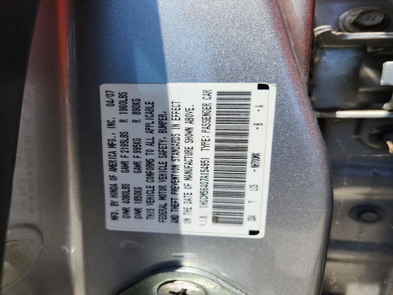 Aukcja sprzedaży 2007 Honda Accord, vin: 1HGCM56407A154951, numer aukcji: 59647506