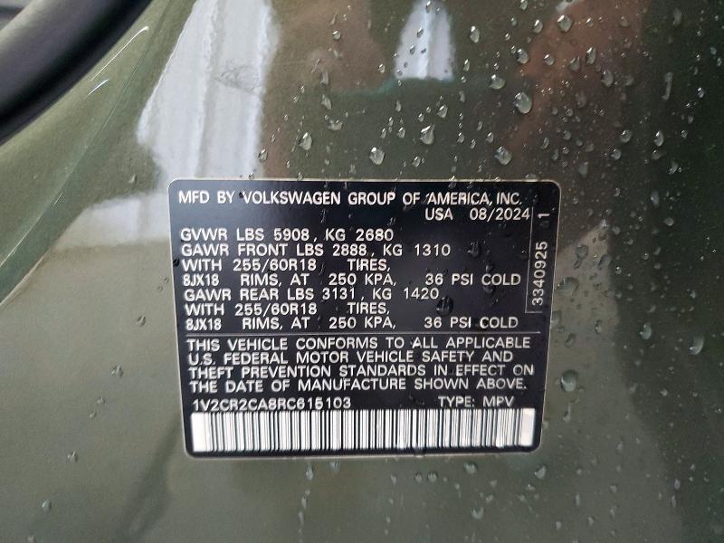 Продажа на аукционе авто 2024 Volkswagen Atlas, vin: 1V2CR2CA8RC615103, номер лота: 62882266