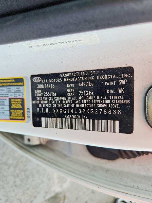 2019 Kia Optima მანქანა იყიდება აუქციონზე, vin: 5XXGT4L32KG278838, აუქციონის ნომერი: 59198466