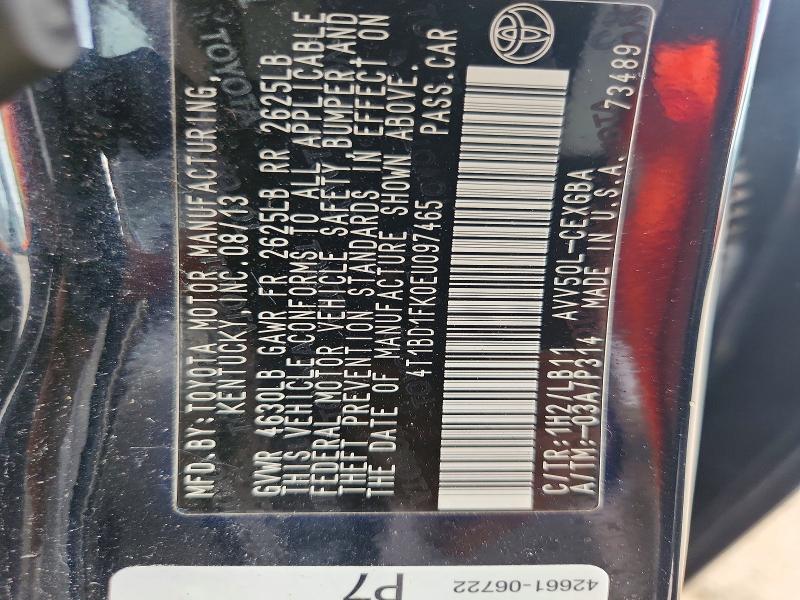 60431336 :رقم المزاد ، 4T1BD1FK0EU097465 vin ، 2014 Toyota Camry Hybrid مزاد بيع