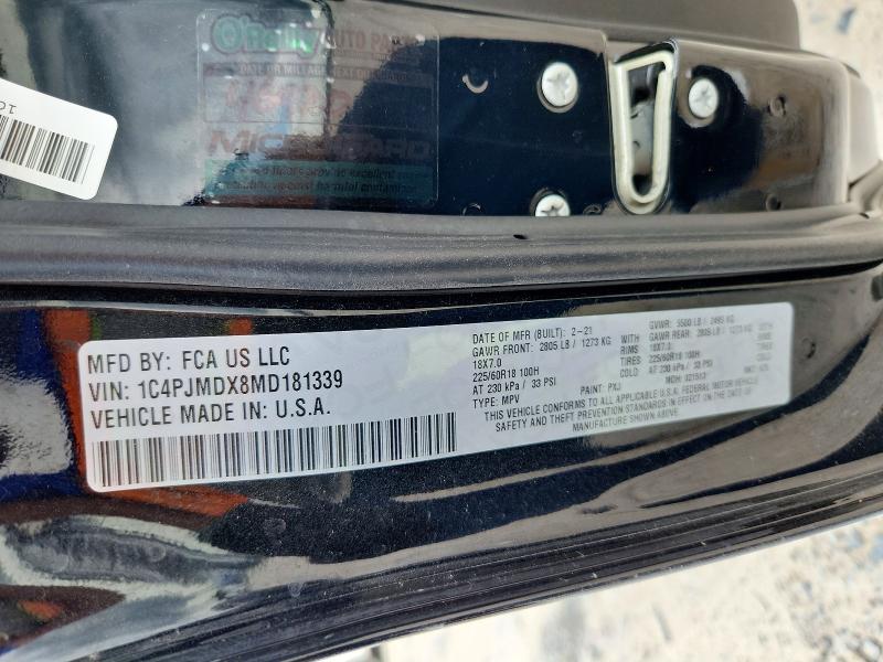 2021 Jeep Cherokee მანქანა იყიდება აუქციონზე, vin: 1C4PJMDX8MD181339, აუქციონის ნომერი: 85981935
