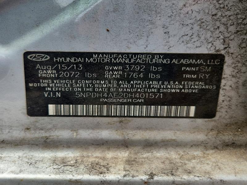 Продаж на аукціоні авто 2013 Hyundai Elantra, vin: 5NPDH4AE2DH401571, номер лоту: 60920076