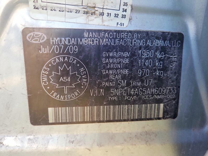 2010 Hyundai Sonata მანქანა იყიდება აუქციონზე, vin: 5NPET4AC5AH609733, აუქციონის ნომერი: 85453555