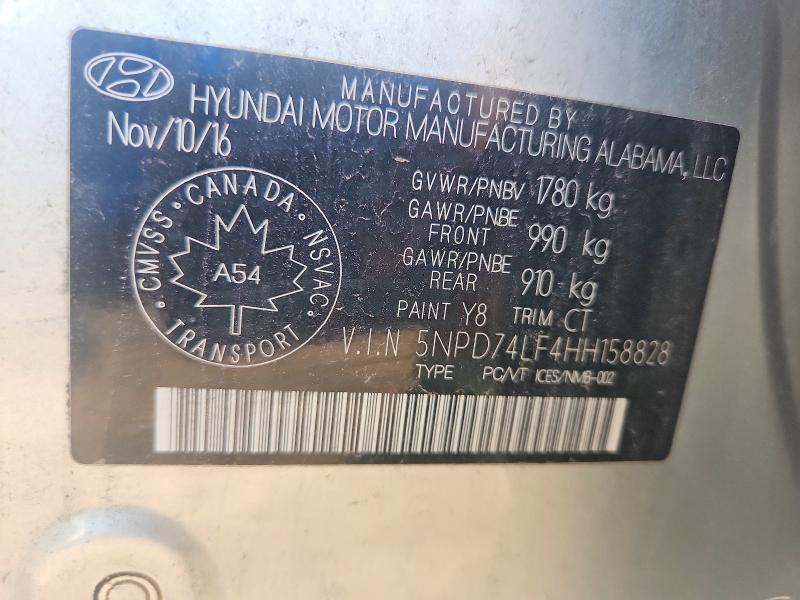 Продаж на аукціоні авто 2017 Hyundai Elantra, vin: 5NPD74LF4HH158828, номер лоту: 59323516