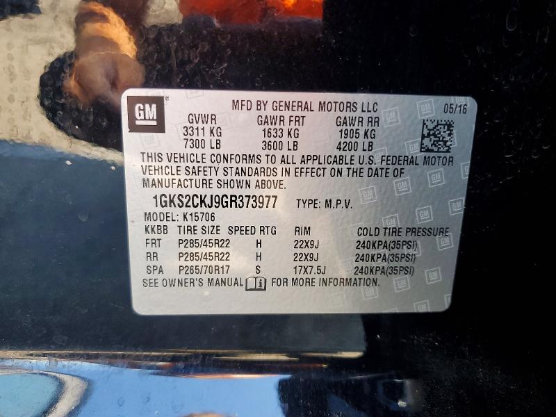 60701066 :رقم المزاد ، 1GKS2CKJ9GR373977 vin ، 2016 Gmc Yukon مزاد بيع