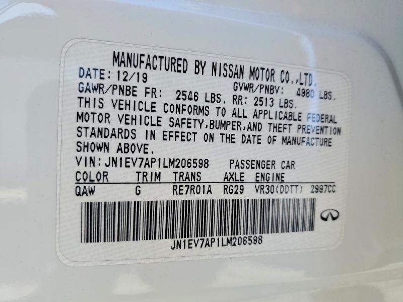 Aukcja sprzedaży 2020 Infiniti Q50, vin: JN1EV7AP1LM206598, numer aukcji: 59369596