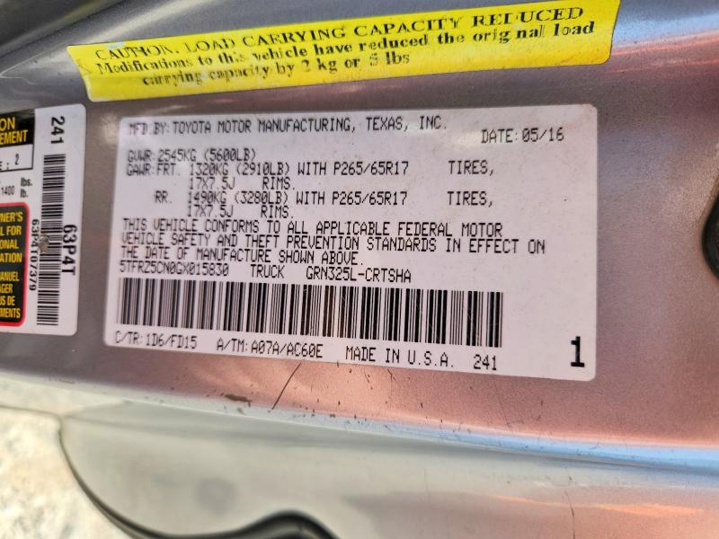 2016 Toyota Tacoma მანქანა იყიდება აუქციონზე, vin: 5TFRZ5CN0GX015830, აუქციონის ნომერი: 60754796