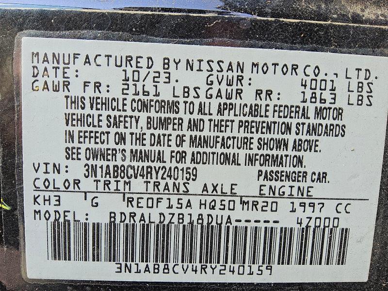 2024 Nissan Sentra მანქანა იყიდება აუქციონზე, vin: 3N1AB8CV4RY240159, აუქციონის ნომერი: 62115746
