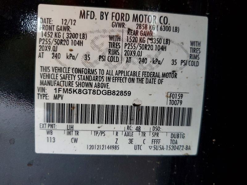 Aukcja sprzedaży 2013 Ford Explorer, vin: 1FM5K8GT8DGB82859, numer aukcji: 62399396