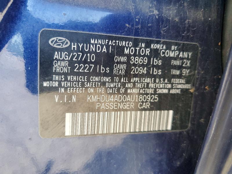Auction sale of the 2010 Hyundai Elantra, vin: KMHDU4AD0AU180925, lot number: 62684076