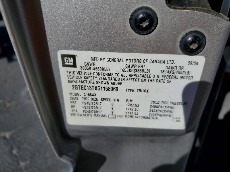 59739916 :رقم المزاد ، 2GTEC13TX51158060 vin ، 2005 Gmc New Sierra مزاد بيع
