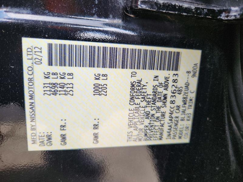 2012 Nissan Maxima მანქანა იყიდება აუქციონზე, vin: 1N4AA5AP4CC836283, აუქციონის ნომერი: 85982075