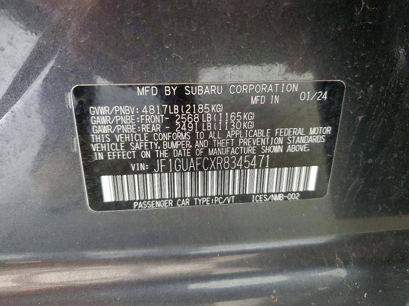 2024 Subaru Impreza მანქანა იყიდება აუქციონზე, vin: JF1GUAFCXR8345471, აუქციონის ნომერი: 59539446