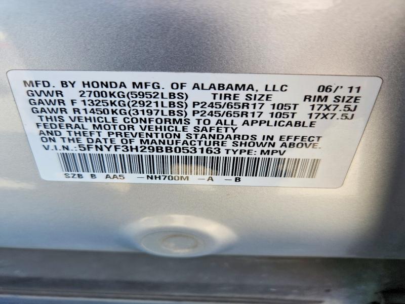 Aukcja sprzedaży 2011 Honda Pilot, vin: 5FNYF3H29BB053163, numer aukcji: 60143496