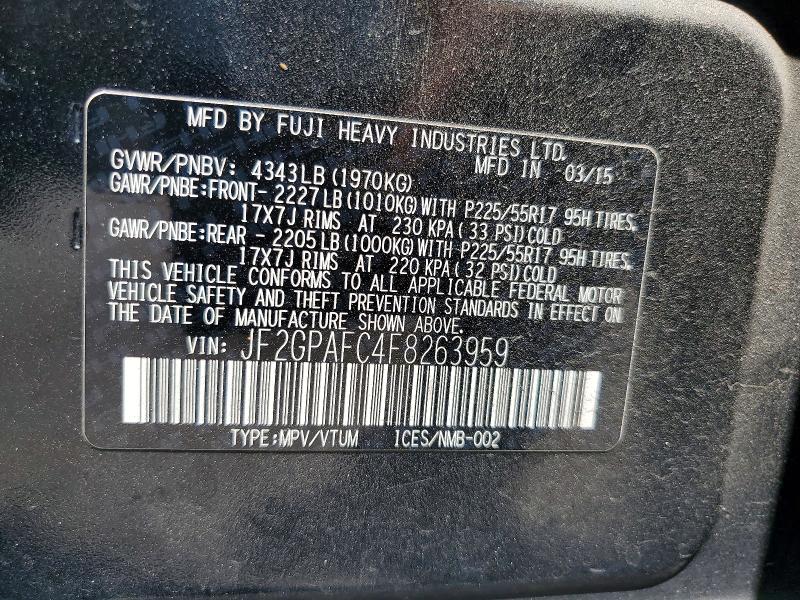 Продажа на аукционе авто 2015 Subaru Xv Crosstrek, vin: JF2GPAFC4F8263959, номер лота: 60945656