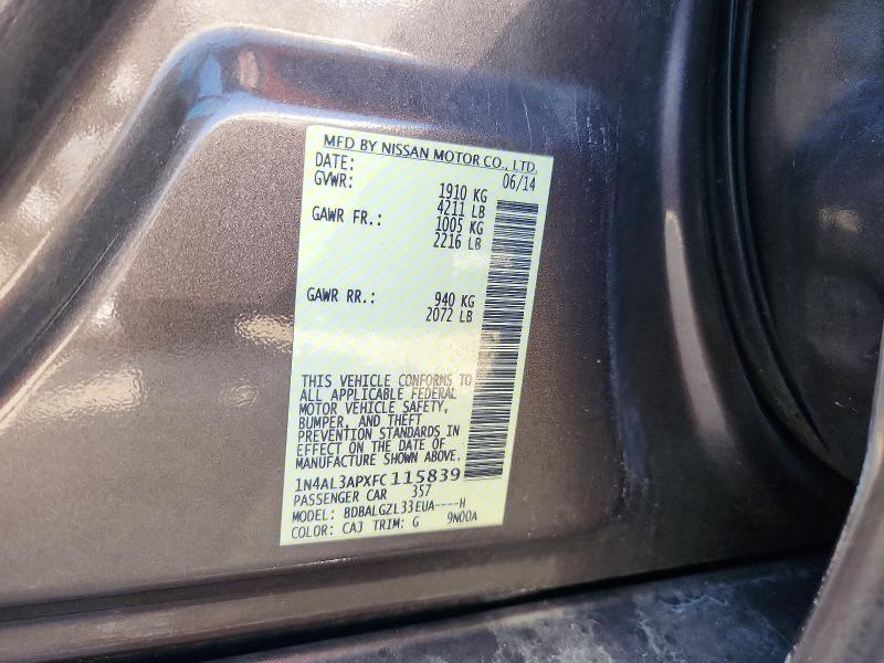 Продаж на аукціоні авто 2015 Nissan Altima, vin: 1N4AL3APXFC115839, номер лоту: 60589736