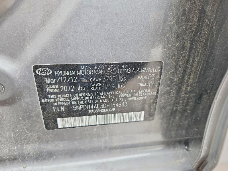 Aukcja sprzedaży 2013 Hyundai Elantra, vin: 5NPDH4AE3DH154643, numer aukcji: 60437176