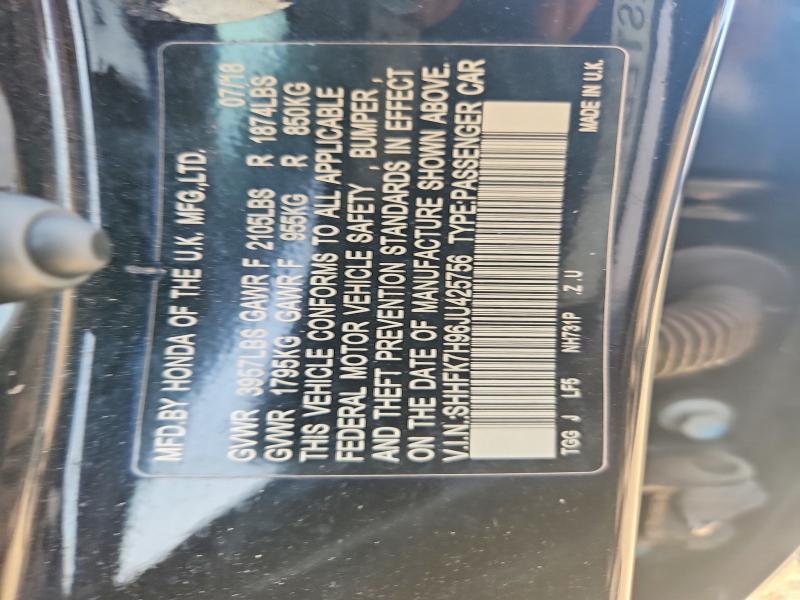 Aukcja sprzedaży 2018 Honda Civic, vin: SHHFK7H96JU425756, numer aukcji: 60239136