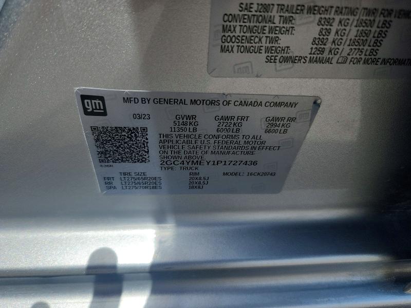 59922656 :رقم المزاد ، 2GC4YMEY1P1727436 vin ، 2023 Chevrolet Silverado مزاد بيع
