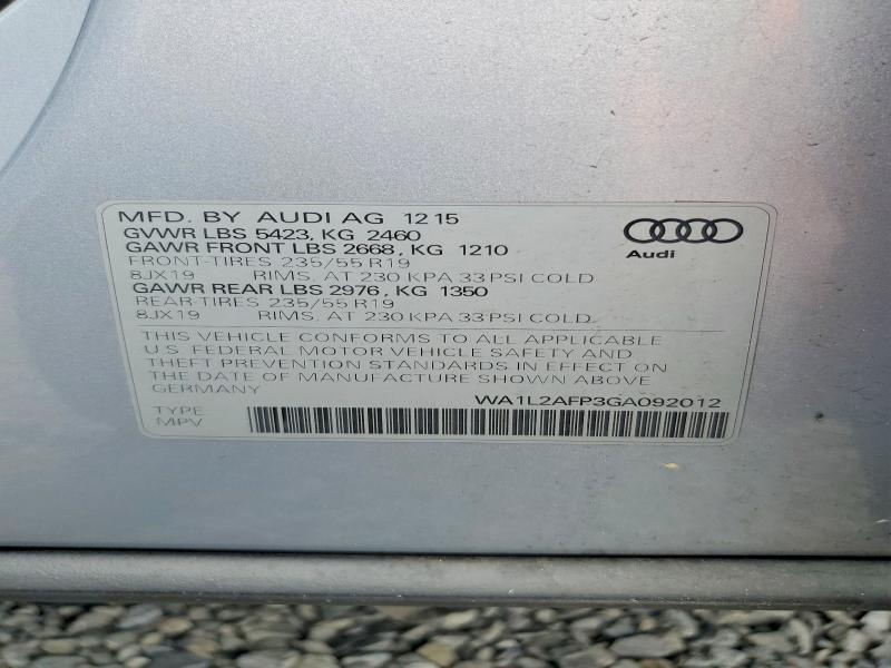2016 Audi Q5 მანქანა იყიდება აუქციონზე, vin: WA1L2AFP3GA092012, აუქციონის ნომერი: 61893036