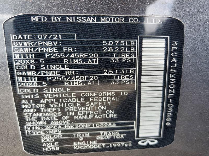 Aukcja sprzedaży 2022 Infiniti Qx55, vin: 3PCAJ5K30NF103286, numer aukcji: 60149476