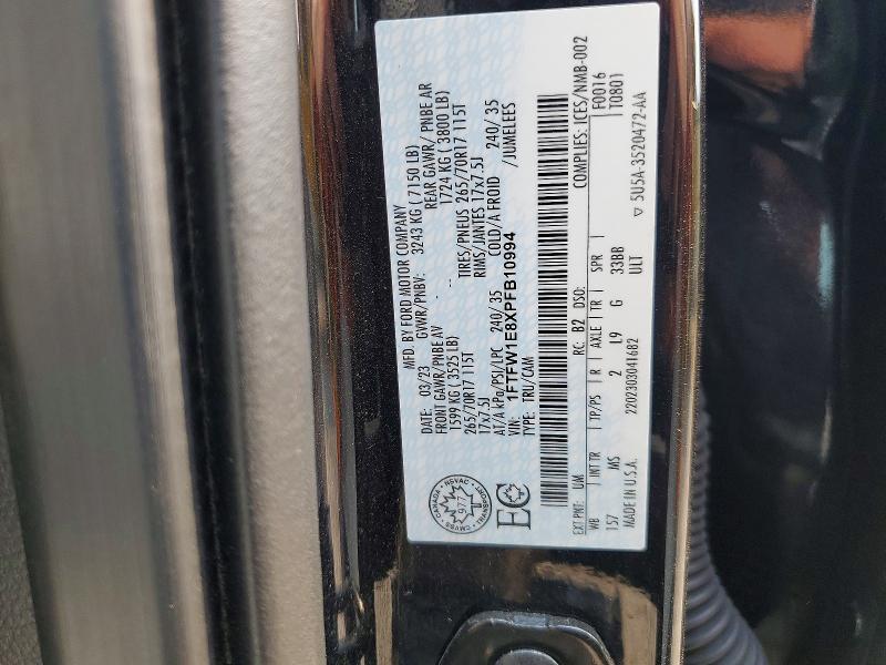 61495986 :رقم المزاد ، 1FTFW1E8XPFB10994 vin ، 2023 Ford F150 مزاد بيع