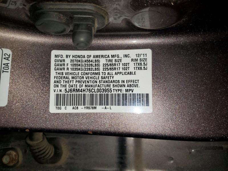 59903736 :رقم المزاد ، 5J6RM4H76CL003955 vin ، 2012 Honda Cr-v مزاد بيع